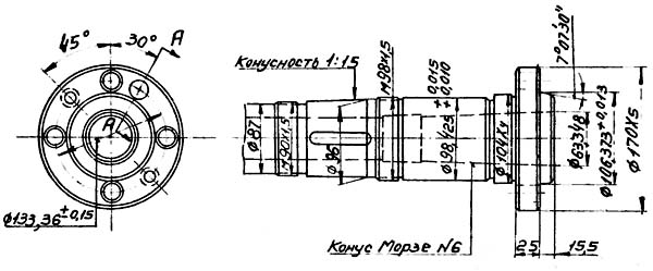 Креслення шпинделя токарного верстата 16Б20П 16Б20П Верстат токарно-гвинторізний. креслення шпинделя
